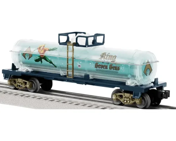 Lionel O Tank Car - 3-Rail - Ready to Run -- Aquaman Seven Seas (translucent, blue, gold)