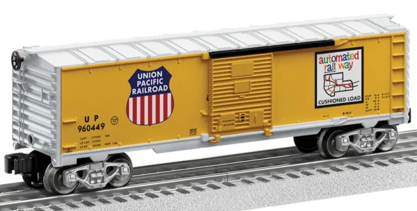 Lionel O Steel Boxcar - 3-Rail - Ready to Run -- Union Pacific #960449 (Armour Yellow, silver, Automated Railway Map)