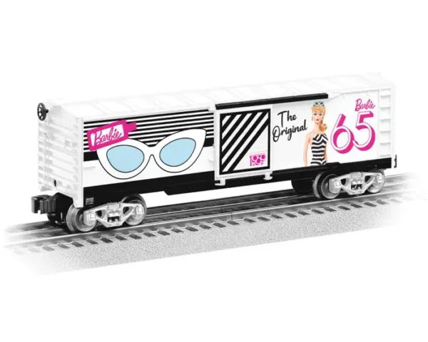 Lionel O Steel Boxcar - 3-Rail - Ready to Run -- Barbie 1959 (65th Anniversary, white, black, pink)