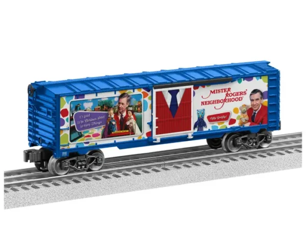 Lionel O Steel Boxcar with Sound - 3-Rail - Ready to Run -- Mister Rogers (white, red, blue)