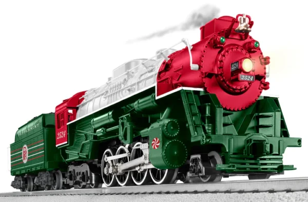 Lionel O 2-8-4 Berkshire - 3-Rail - LionChief Plus 2.0 Smoke, Sound and Control -- Peppermint Railroad #2524 (Christmas, green red, white)